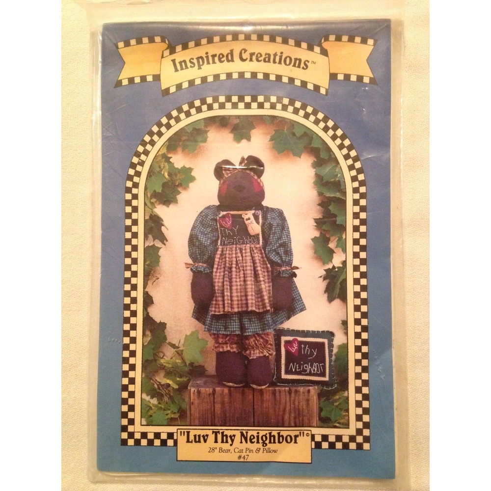 Inspired Creations Craft Luv Thy Neighbor 28" Bear, Cat Pin,Pillow Pattern Uncut